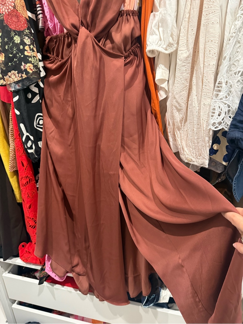 NWT Celandine V-Neck Twist-Front Satin Midi Dress - Picture 6 of 9
